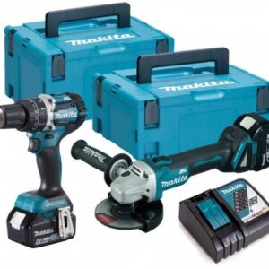 Makita DLX2179TJ1 18V LXT 2 delige Brushless DGA504 Haakse slijper + DHP484 (Klop)boormachine set met 2 x 5.0Ah accu's